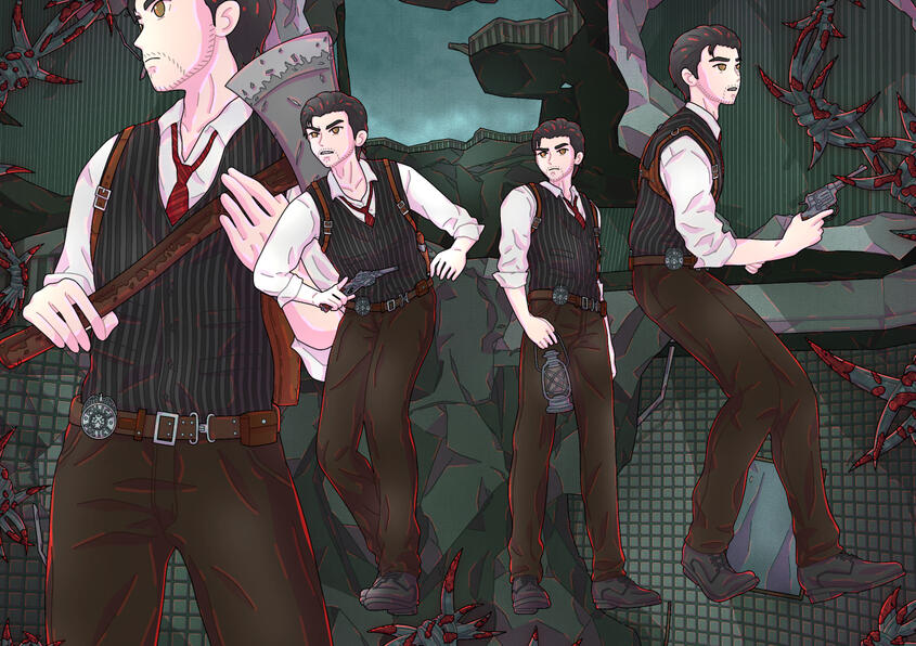 Multi-Pose Illustration $60-80 ▸ Multi-pose character illustration with detailed custom background.